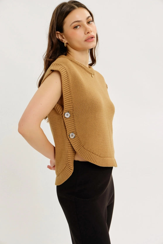 Joleigh Hi-Low Sweater Vest with Side Buttons