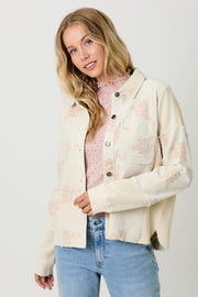 Jessamine Flower Embroidery Hoodie Corduroy Jacket