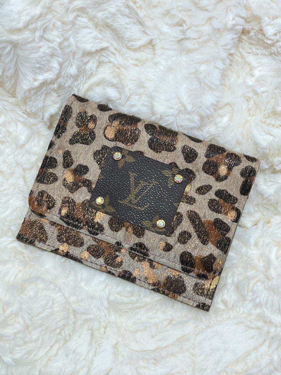 Flora Large Leather Card Case Wallet with LV Upcycled Patch Logo