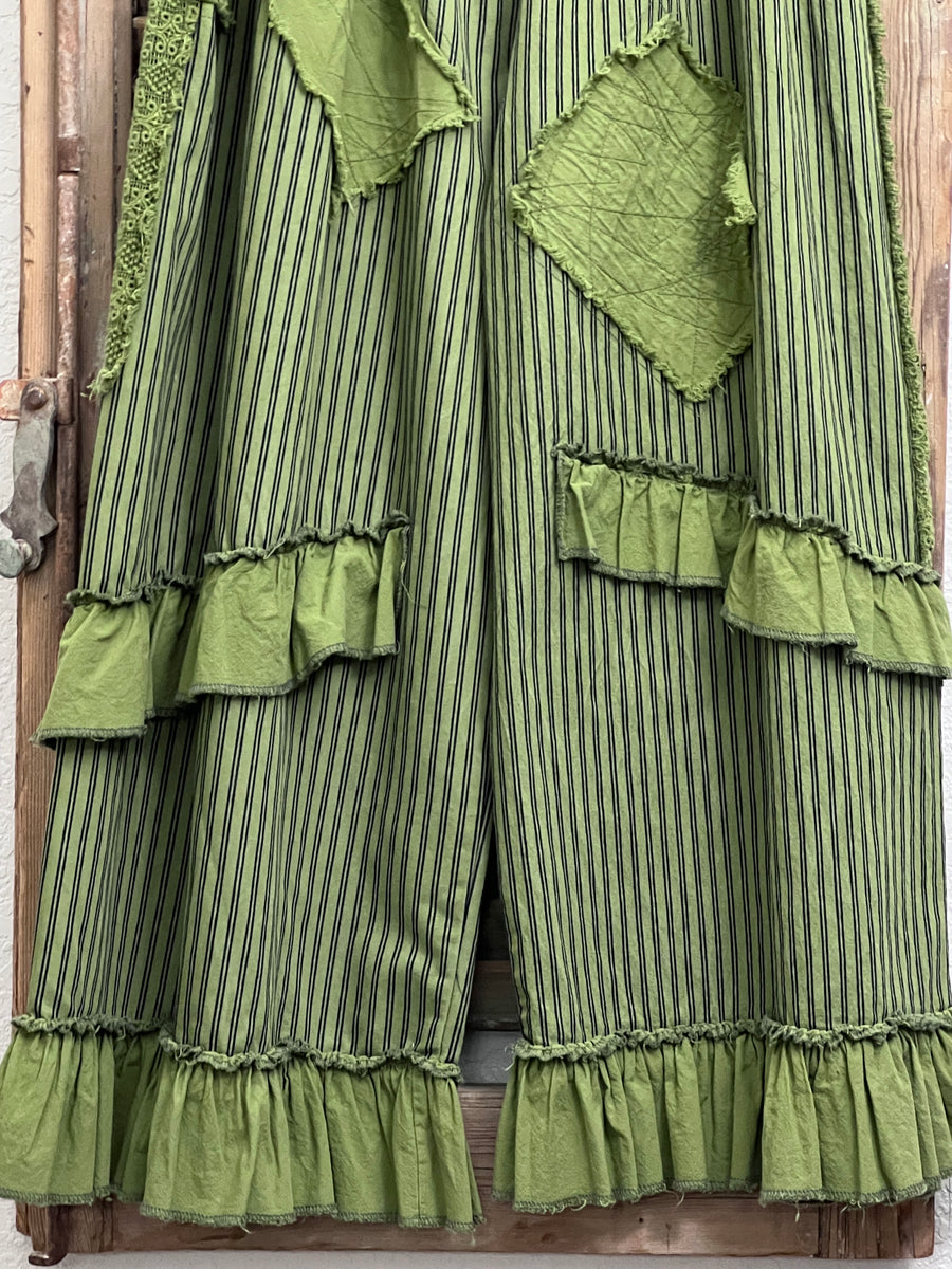 Jaded Gypsy Olive Stripe Ruffles N' Lace Crop Pants