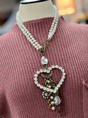 Romancing the Stones Bling Pearl Heart Necklace