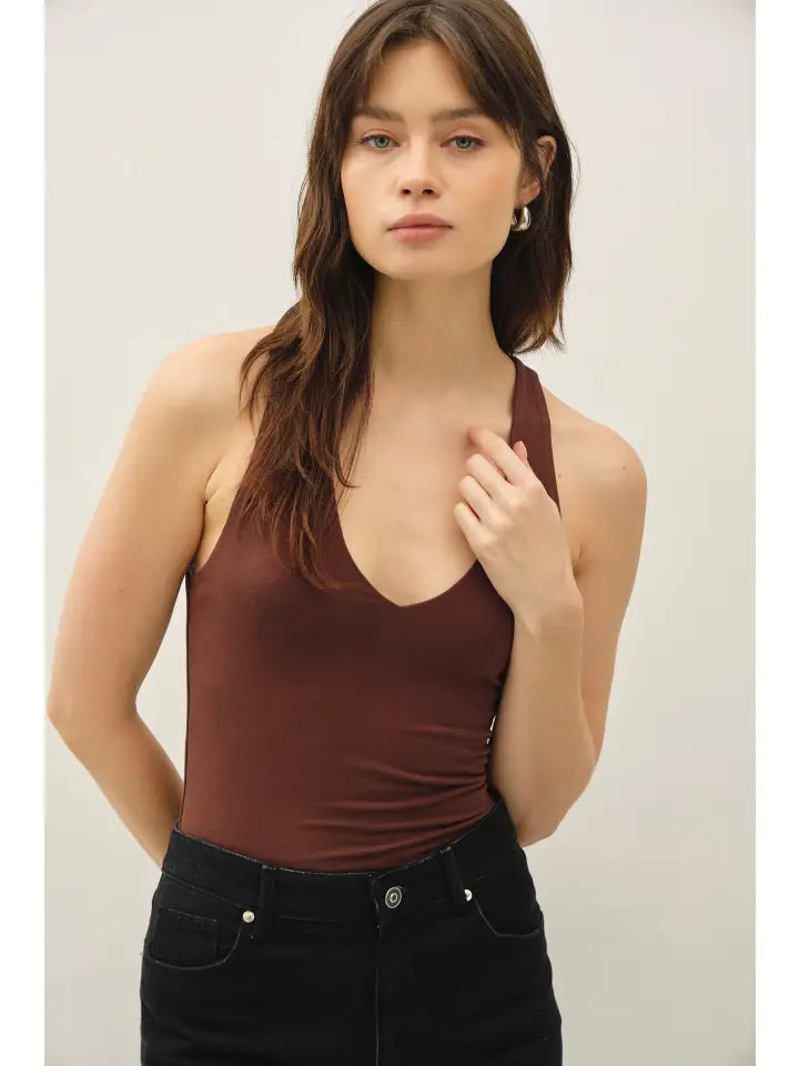 Nell V-Neck Racerback Basic Knit Tank Top