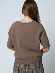 Cole Raw Edge Half Sleeve Sweater Knit Top