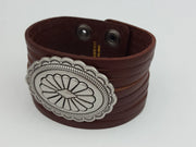 Western Concho Multi Strand Leather Cuff Bracelet