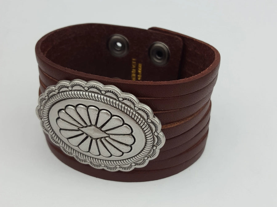 Western Concho Multi Strand Leather Cuff Bracelet
