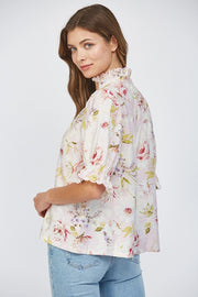 English Roses Button Placket Blouse Top