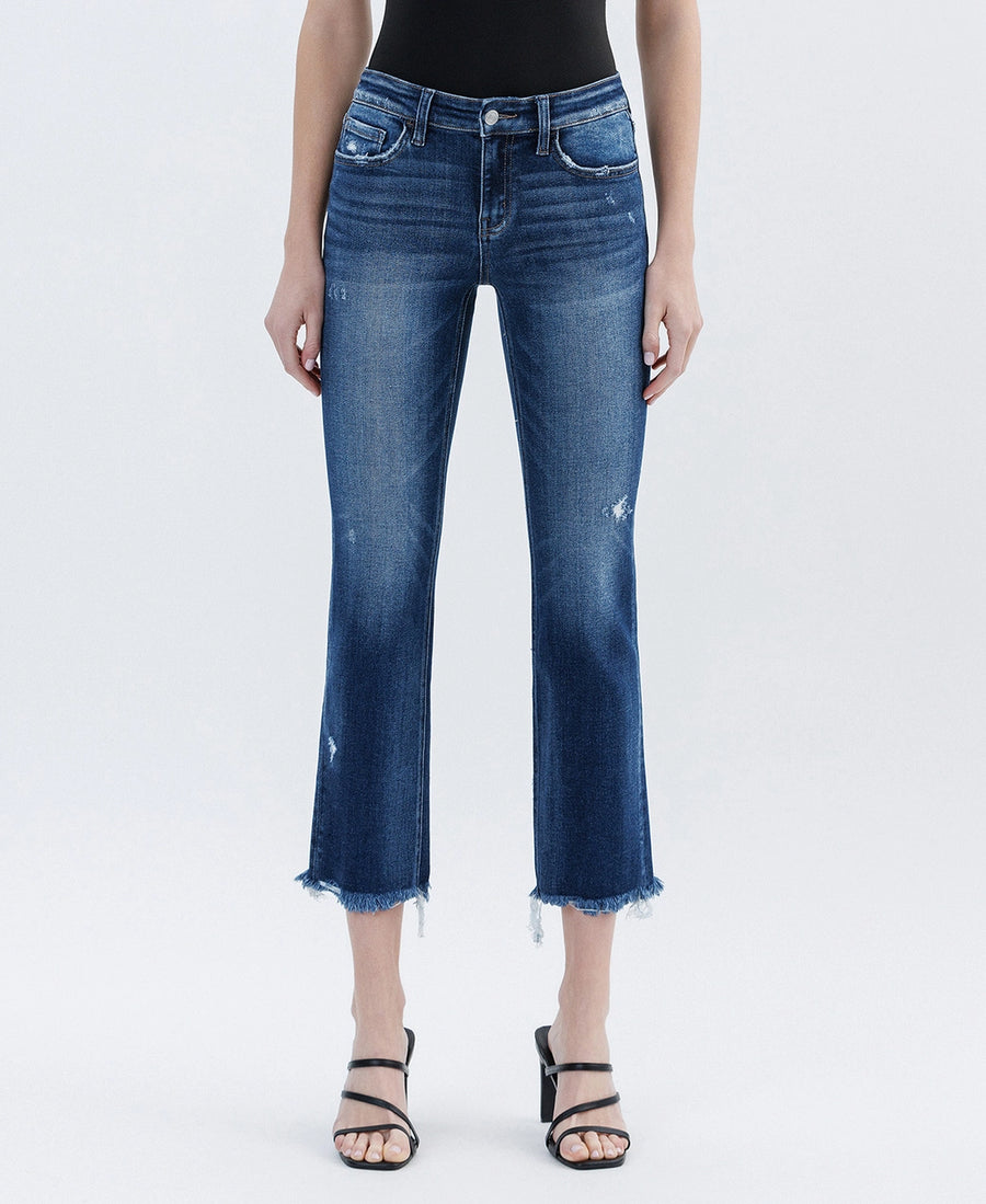 Low Rider Low-Rise Uneven Raw Hem Slim Straight Cropped Jeans