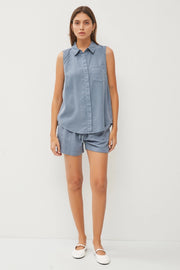 Maude Sleeveless Tencel Button Down Collared Top