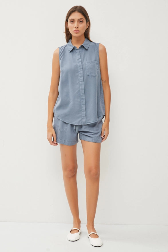 Maude Sleeveless Tencel Button Down Collared Top