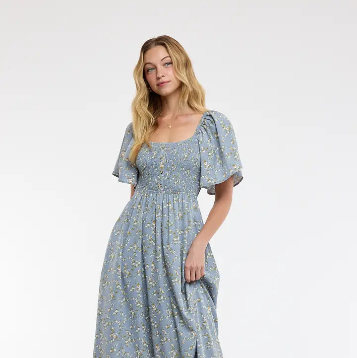 Madge Floral Flutter Sleeve Midi Dress