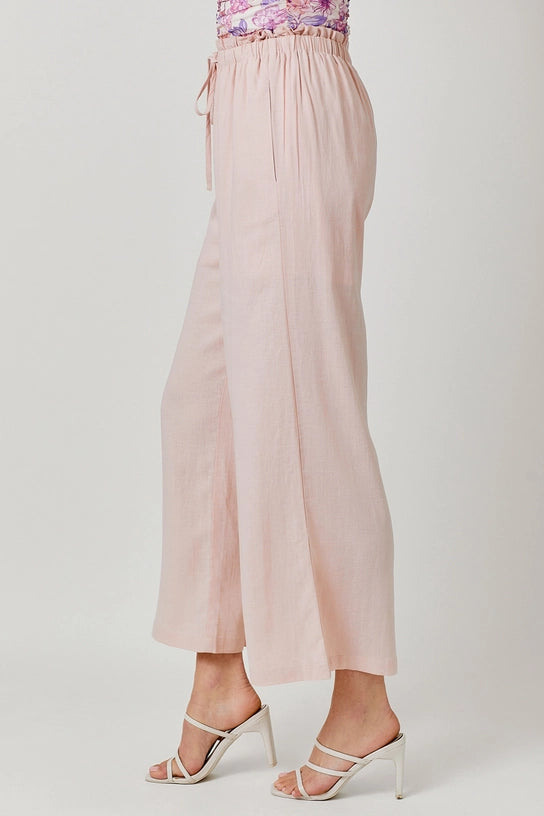 Pamela Drawstring Waist Linen Wide Leg Pants