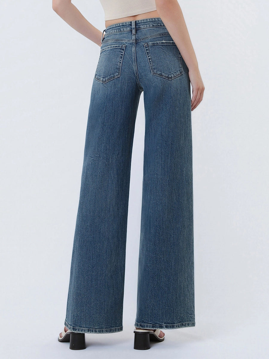 Mama Tried Mid Rise Wide Leg Vintage Wash Denim Jeans
