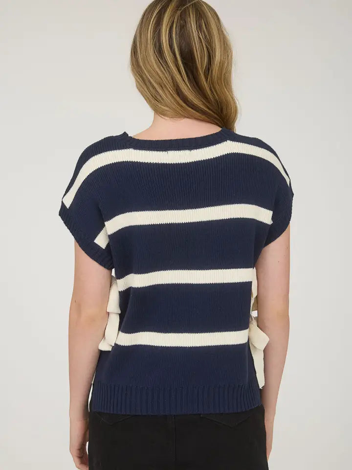 Camelot Side Tie Stripe Short Sleeve Sweater