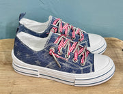 Aman Sparkle Lace Up Print Canvas Sneaker with Crystal Laces
