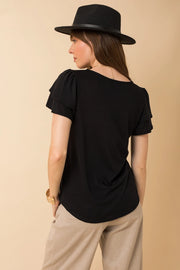 Celia Double Ruffle Short Sleeve Crew Neck Top
