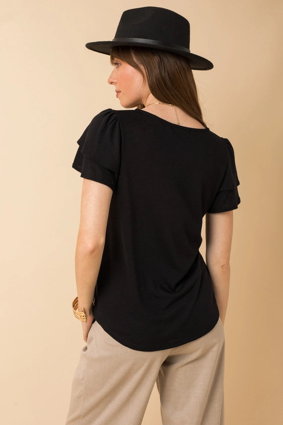 Celia Double Ruffle Short Sleeve Crew Neck Top