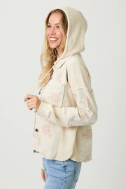 Jessamine Flower Embroidery Hoodie Corduroy Jacket