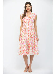 Summer Terrace Floral Print Smocked Waist Midi Dress by Fate