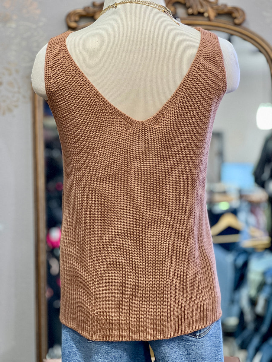 Paris Deep V Knitted Sweater Tank Top