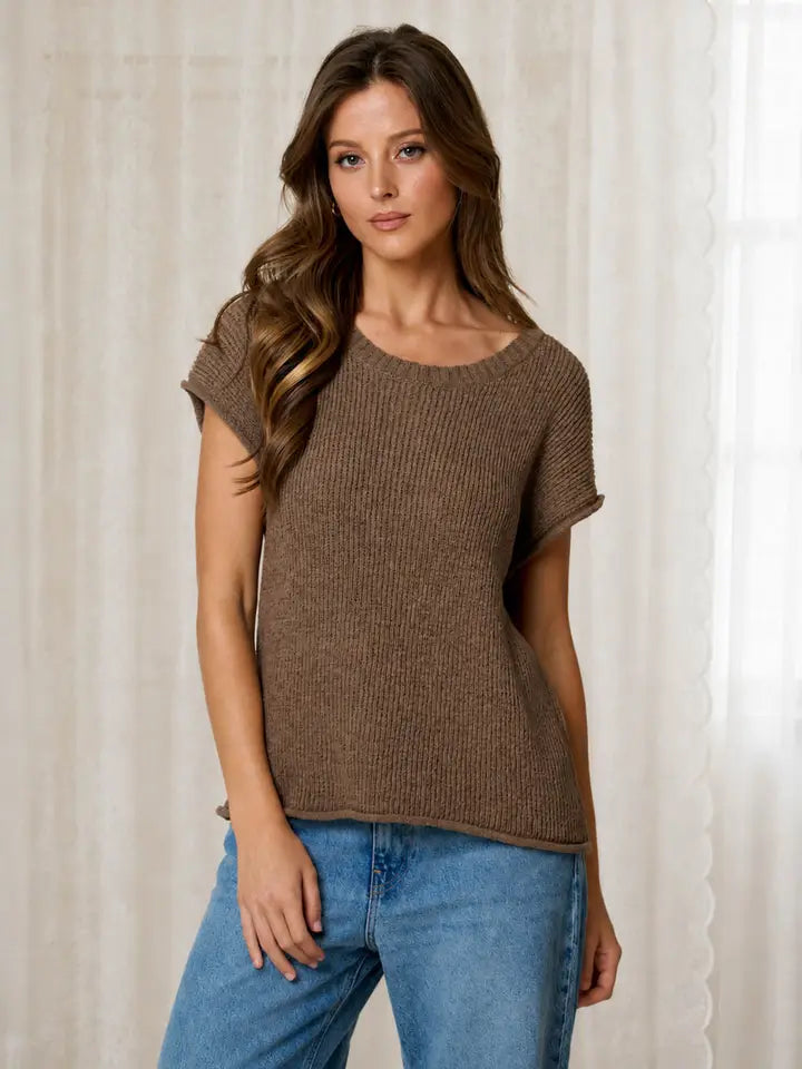 Perry Crew Neck Short Cap Sleeve Sweater