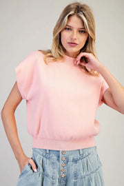 Amberly Mock Neck Solid Short Sleeve Sweater Top