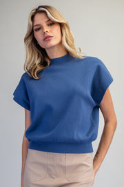 Amberly Mock Neck Solid Short Sleeve Sweater Top