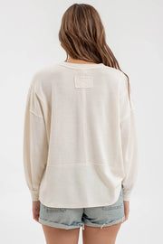 Rhianna Split Neck Solid "Inside Out" Knit Top