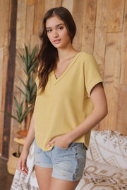 Rylene V-Neck Short Sleeve Ribbed Knit Top