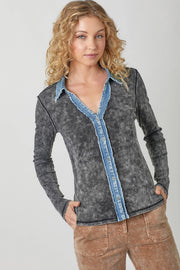 Charmayne Washed Thermal Button Up Top