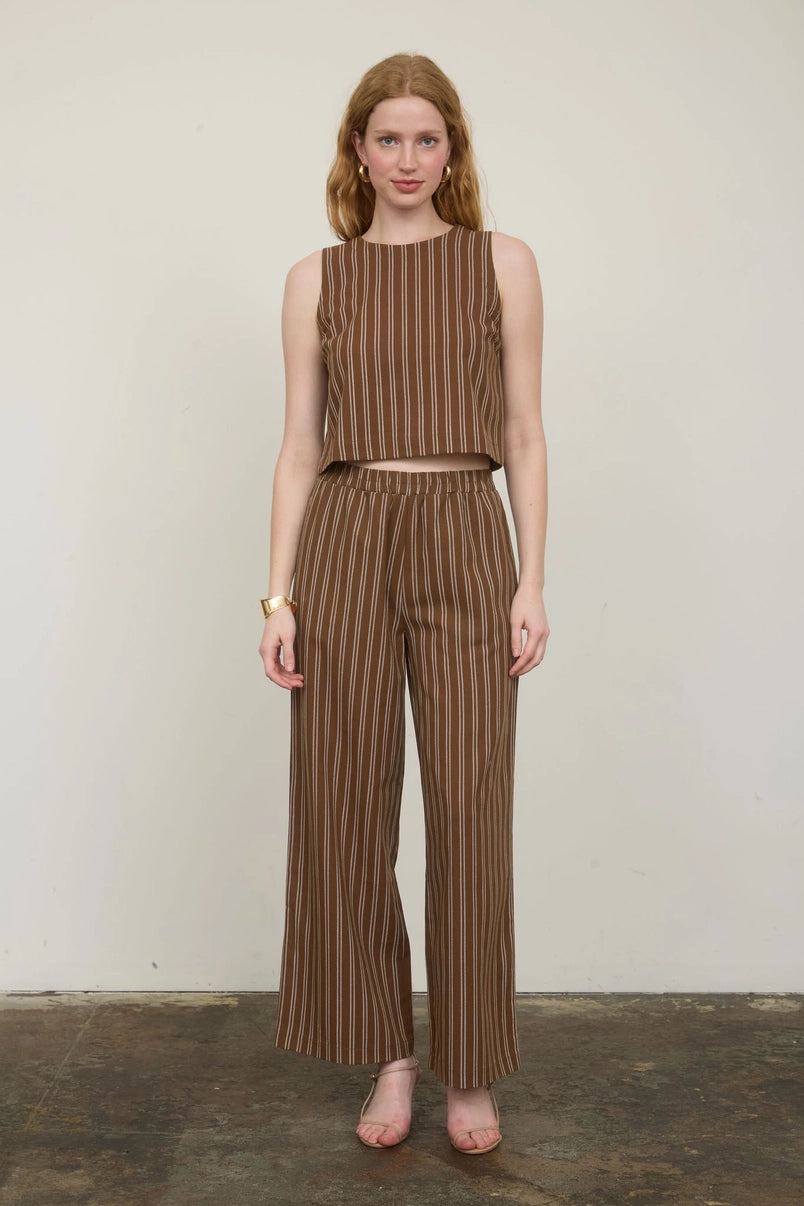 Minda Striped Linen Henley Top and Pants Set