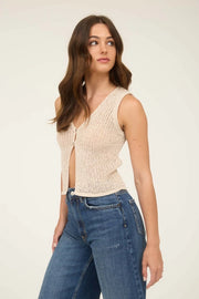 Indy V-Neck Button Front Crochet Knit Vest