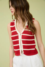 Marina Stripe Button Front Crochet Knit Vest