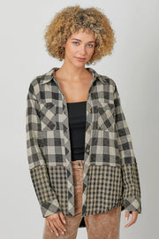 Treva Checked Plaid Mix Hooded Shacket Shirt