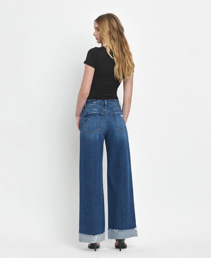 Steel Horse Super High Rise Baggy Wide Leg Jeans with Frayed Cuffs