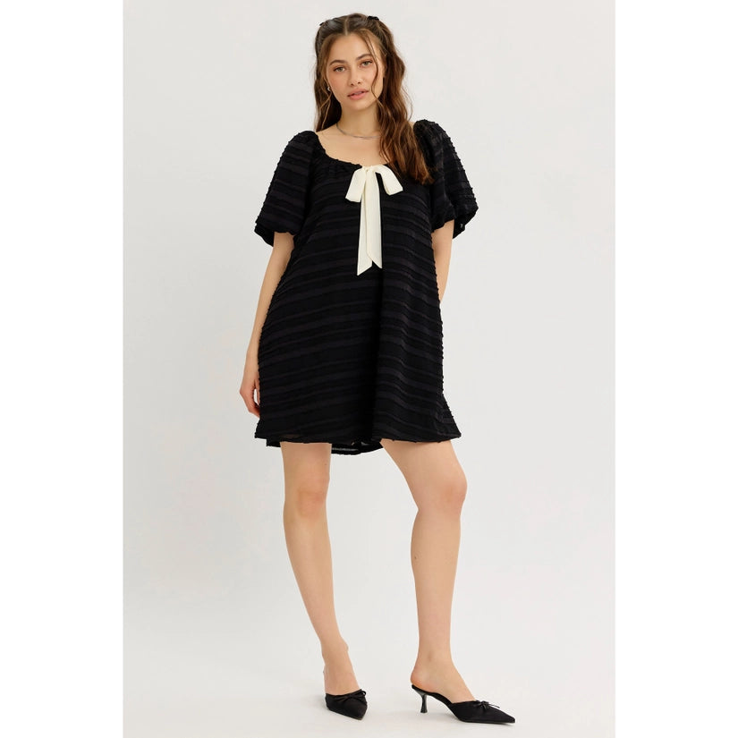 Bellamarie Textured Dress Bow-Tie Front Mini Dress