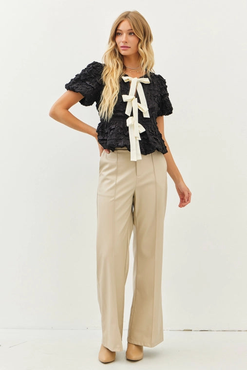 Belladonna Bubble Peplum Blouse with Contrast Bows