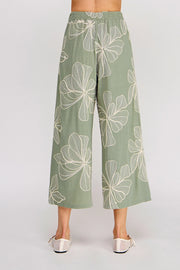 Laurna Botanical Embroidered Linen Ankle Crop Pant