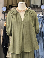 Marissa Scrunched Elastic V-Neckline Tunic Top