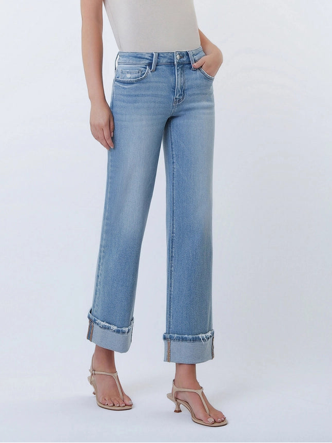 Blondie Mid Rise Cuffed Slim Wide Leg Jeans