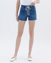 Lovervet High Rise Drawstring Denim Shorts with Raw Edge Hem