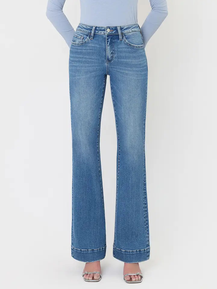 Let's Go Girl High Rise Trouser Hem Relaxed Flare Jeans
