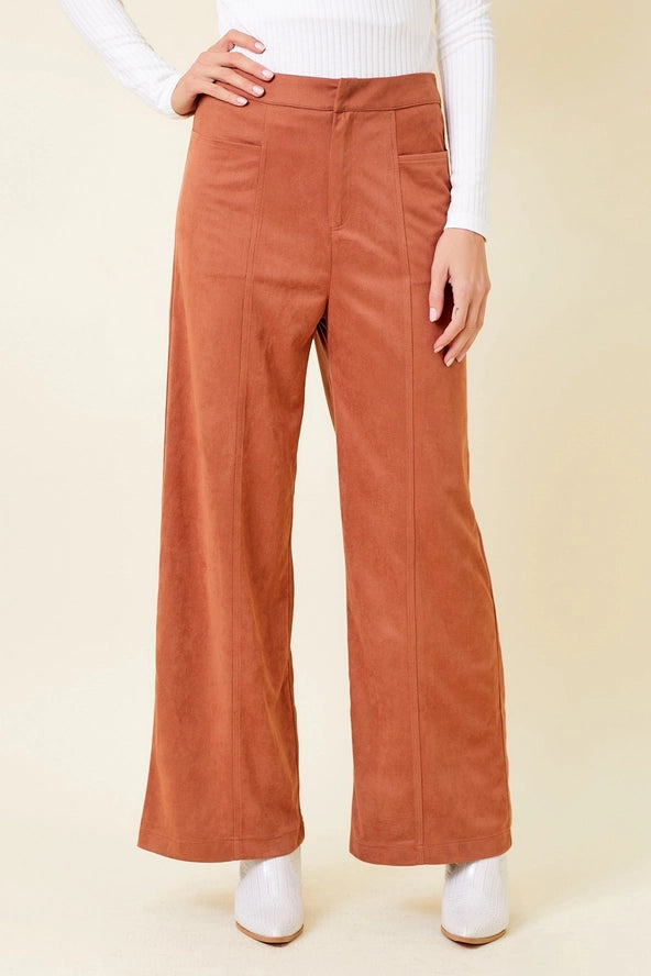 Genevieve High Rise Straight Leg Suede Pant