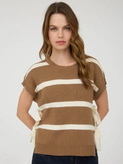 Camelot Side Tie Stripe Short Sleeve Sweater
