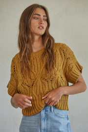 Lauren Chunky Cable Knit Short Sleeve Crop Sweater