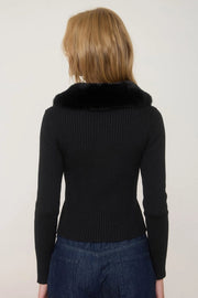 Minkie Faux Fur Collar Button Down Knit Sweater