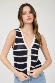 Marina Stripe Button Front Crochet Knit Vest