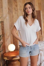 Ryland V-Neck Short Sleeve Ribbed Knit Top