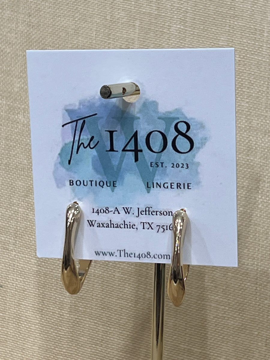 Gold Oval Open Drop Hoop Earrings, 18K Gold Dipped