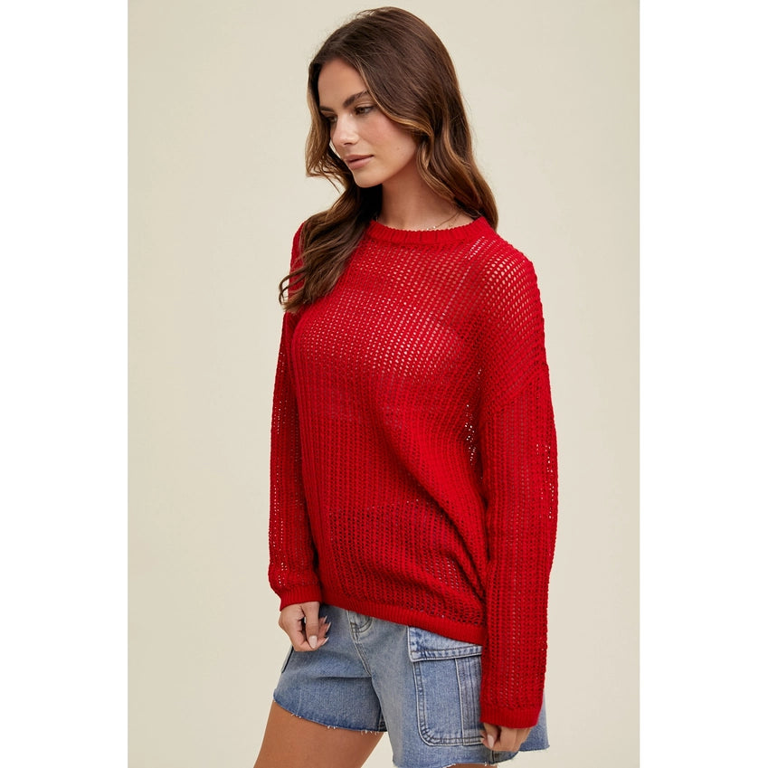 Mariah Long Sleeve Open Knit Crochet Sweater