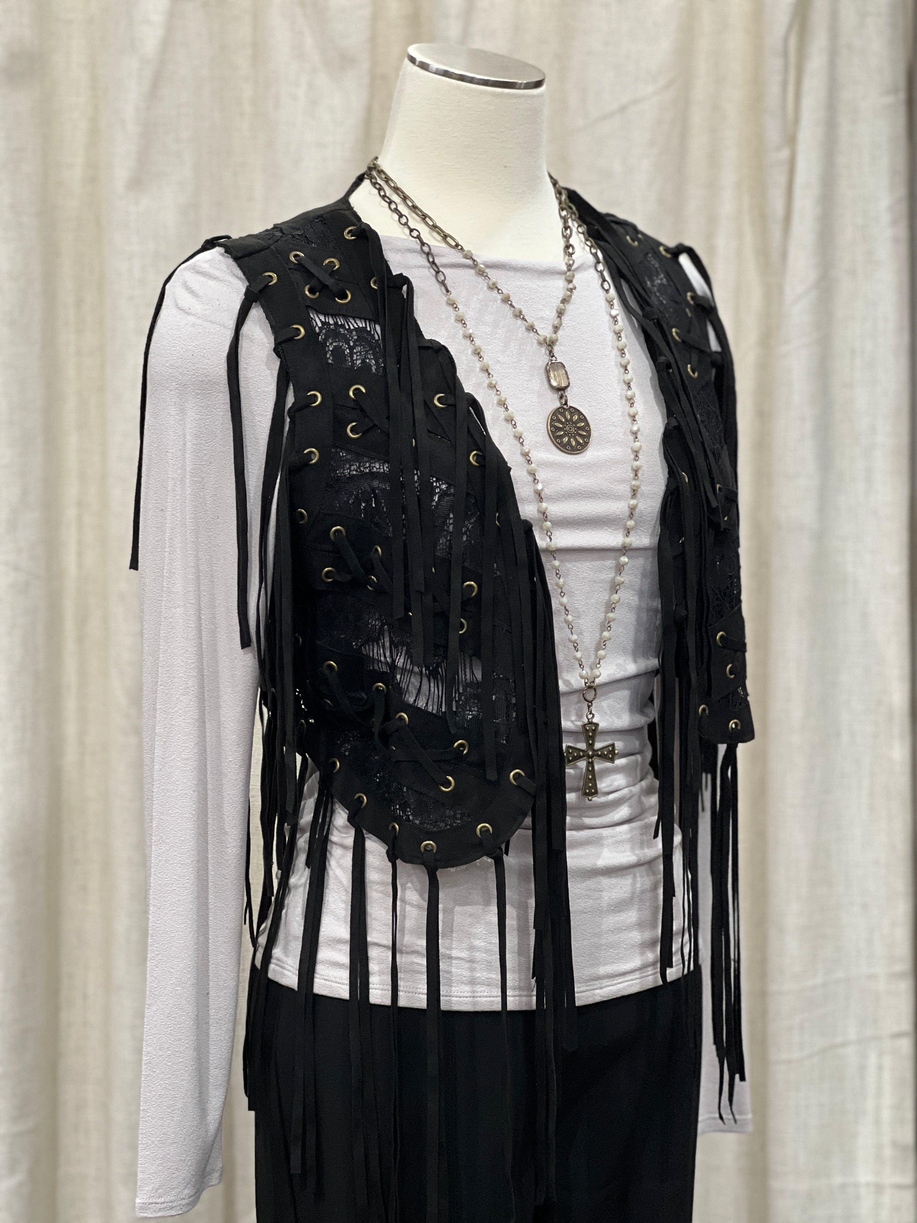 Saloon Lace & Eyelet Fringe Mini Vest